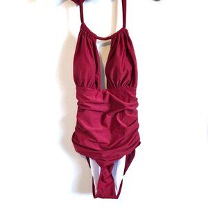 One-Piece Swimsuit with Plunging Neckline - Size Large